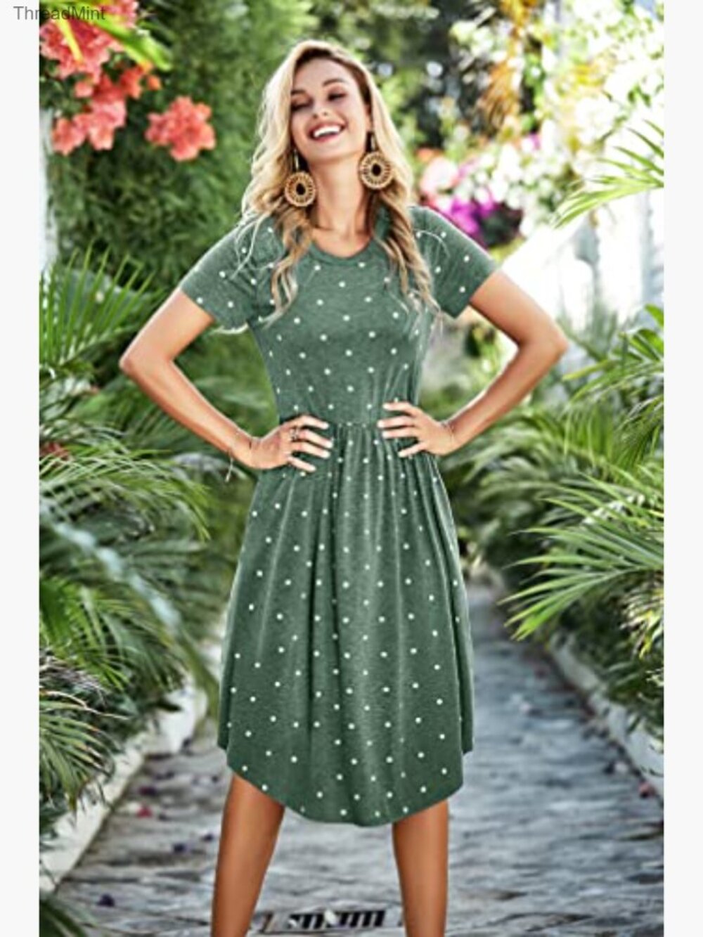 Women's Midi Knee Dress Short Sleeve Pocket Teacher Work Casual - Picture 5 of 6